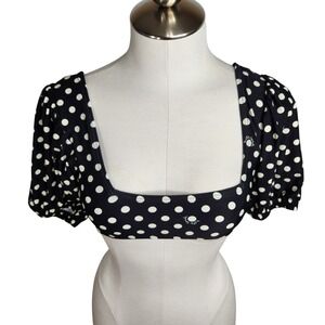 Kate Spade Women's Puff Sleeve Bikini Top Size Small Polka‎ Dot Black White